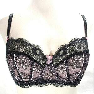 32D Jezebel 10035 Sylvia Unlined Lace UW Bra Black‎ NWT
